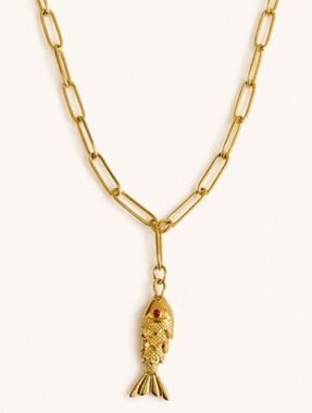 Anthropologie Gold Flapping Fish Paperclip Chain Necklace